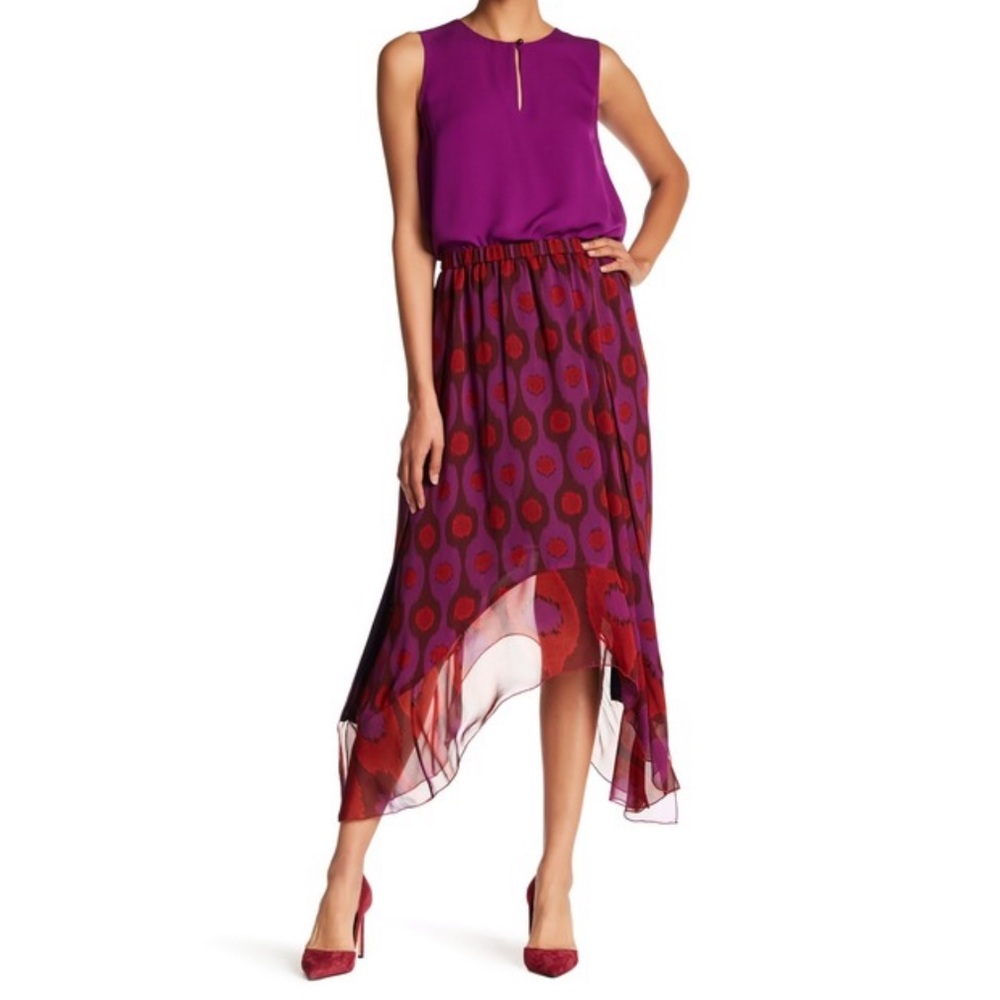 DVF Printed Louella Handkerchief-Hem Silk Skirt - Picture 2 of 8